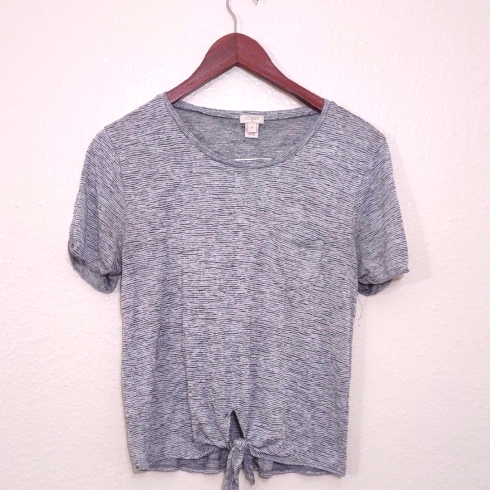 SLIGHTLY USED J. CREW FRONT TIE SHIRT WHITE AND GRAY SIZE S LEFT POCKET